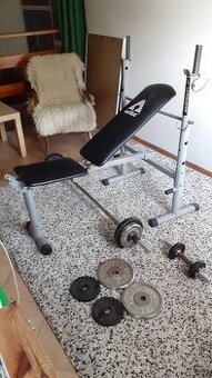 Posilovací lavice + činkový set