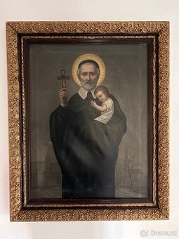 Náboženský obraz-svatý s dítětem, zlacený rám - 1