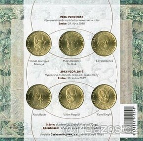 Sada 6 kusů oběžných mincí 2018 a 2019 - 20 Kč Rok měny