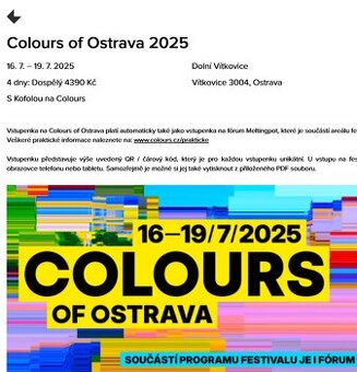 4 denní vstupenky na Colours of Ostrava 2025