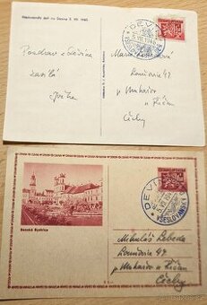 Dvě sběratelské upomínkové dopisnice, 1945. - 1