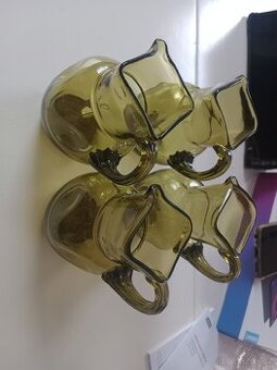 Sada 4× zelený foukaný džbánek – Bohemia Glass ČSSR