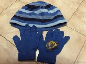 Chlapecká čepice + rukavice, velikost 104-128cm 4-8let