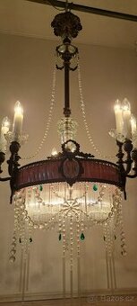 Velký starožitný secesní lustr, secese, osvětlení