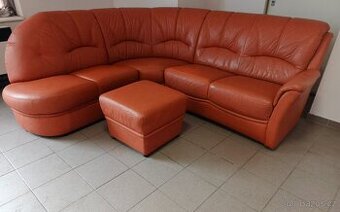 Kožená rohová sedací souprava - jak NOVÁ, TOP STAV