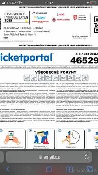 2 x Vstupenka Livesport Prague Open Finále 26.7.2025
