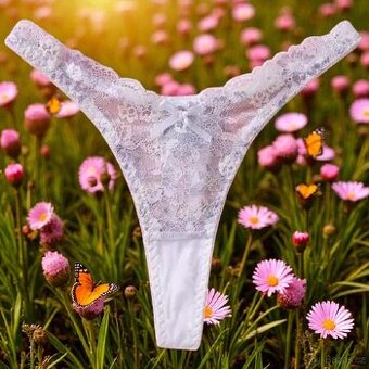 Sexy Krajkové Tanga s Motýlkem a Květinovým Vzorem
