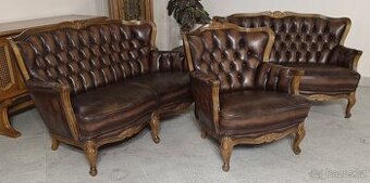 Luxus, kožená Chesterfield sedací souprava 2+2+1. TOP