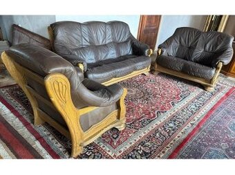 Dubová rustikální kožená sedačka, 3788