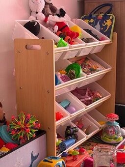 Prodám dětský regál na hračky + růžovou židličku