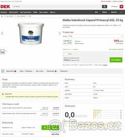 Prodam barvu Caparol Primacryl extra bílá 25kg (3ks)