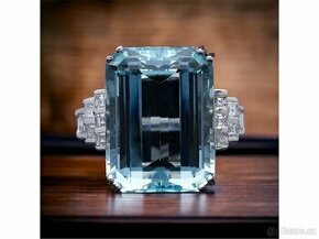 Prsten s Akvamarínem a Diamanty ve stylu Artdeco