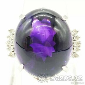 LUXUSNÍ PLATINOVÝ DIAMANTOVÝ PRSTEN S AMETHYSTEM