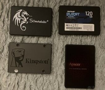 SSD disky 120 -256 GB, většina nových, cena od jednoho kusu