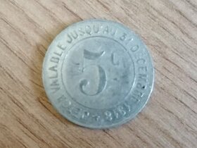 Francie 5 Centimes 1916 vzácná lokální válečná nouzová mince - 1