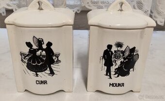 Prodám 2 keramické dózy na cukr a mouku – Rokoko, Ditmar Urb