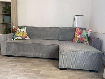 Manšestrový šedý gauč, pohovka, sedací souprava