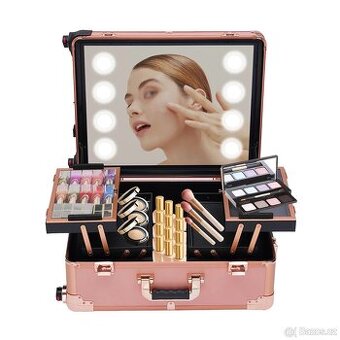 Rosegold přenosný kosmetický kufr s led světlem