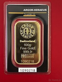 Zlato / zlatý investiční slitek Argor Heraeus 100g