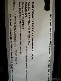 Prodám parkovací lístek - STARDANCE TOUR O2 aréna.