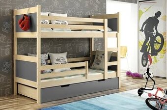 NOVÁ Patrová postel palanda borovice grafit MASIV