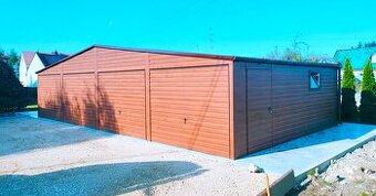 Plechová garáž 12×6 m – zlatý dub světlý 4x výklopná vrata „