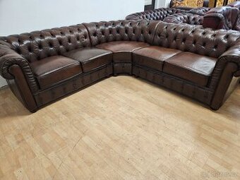 CHESTERFIELD ŠTÝL,ROHOVÁ KOŽENÁ V TOP STAVE,250x250cm