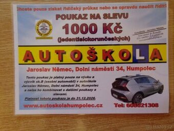 Poukaz na slevu 1 000 Kč do autoškoly