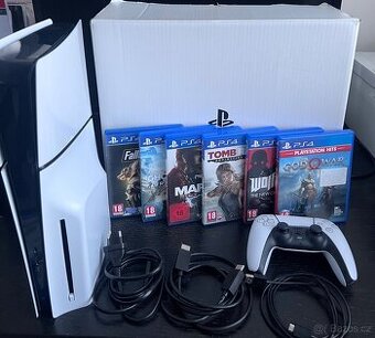 PS5 Slim 1TB s mechanikou v záruce + 6 her
