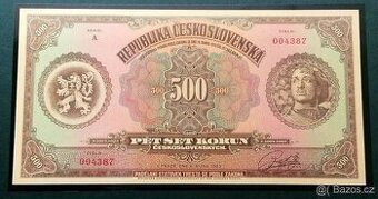 Bankovka 500 Kč emise 1923 HNĚDÝ LEGIONÁŘ série A, Novotisk