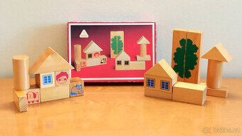 Retro dřevěná stavebnice domků
