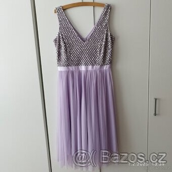 Krásné lila společenské midi šaty GODDIVA, vel. 14