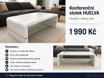 Moderní konferenční stolek HUELVA – bílý lesk