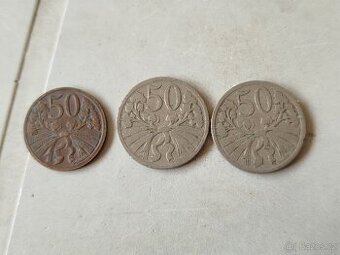 Mince Československo 50 haléř 1922,1924,1947
