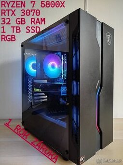 ☑️Herní PC RYZEN 7 5800X,RTX 3070,32 GB RAM,1 TB SSD