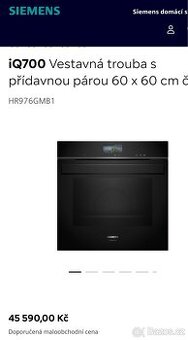 REZERVACE- Nová trouba SIEMENS STUDIO LINE s přídavnou párou - 1
