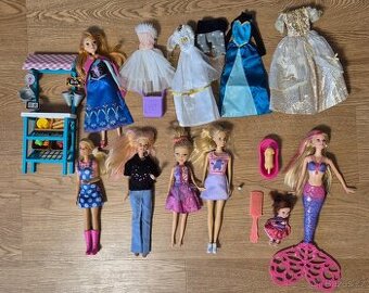Krabice plná barbie panenek + zdarma oblečky + drobnosti + k