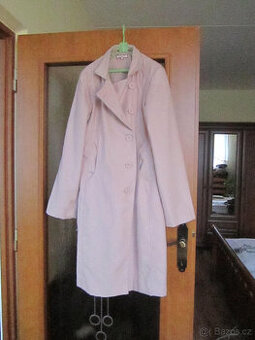 Růžový kabát na jaro, vel. L/40, délka 103 cm