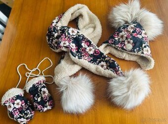 Luxusní sada čepička, šála, rukavičky 1-2 roky, 49 cm