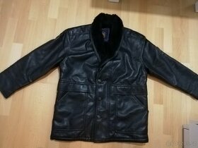 Pánská černá kožená bunda s kožíškem - 1