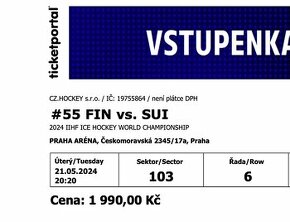 Vstupenky MS hokej Finsko - Švýcarsko