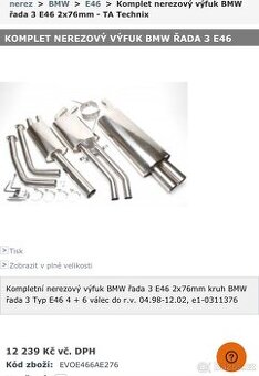 Vyfuk bmw e46 nerez