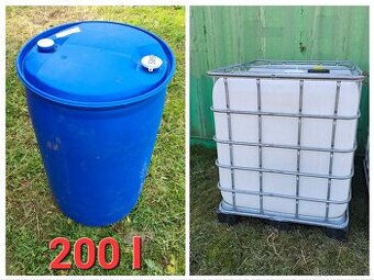 Plastové sudy 200l a IBC 1000l kontejnery
