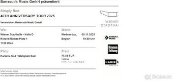 Simply Red - Vstupenky, Vídeň, 5.11.2025, 2ks