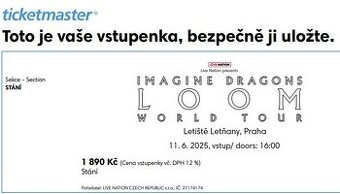 Vstupenky na koncert Imagine Dragons 11.6.2025