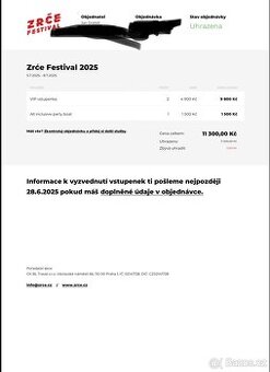 ZRCÉ FESTIVAL 2025 -5.7-8.7. 2X VIP+party boat