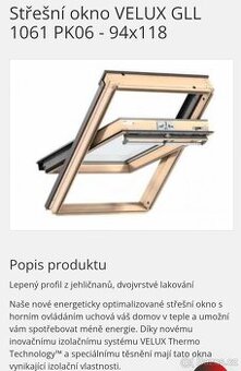 Střešní okno Velux 94x118 cm