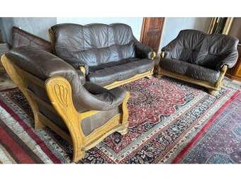 Dubová rustikální kožená sedačka, 3788