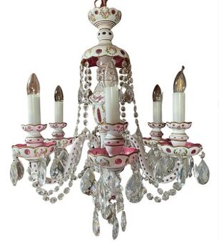 Starožitný křišťálový / porcelánový lustr