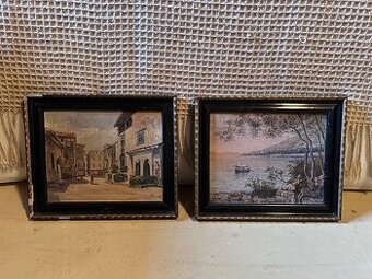 Dvojice malých obrazů – Středomořská krajina a městská uličk